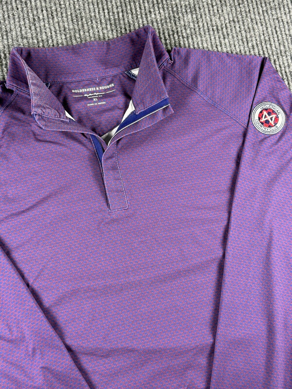 Holderness & Bourne 1/4 Zip Men XL Purple Navy Red Long Sleeve Midlothian CC